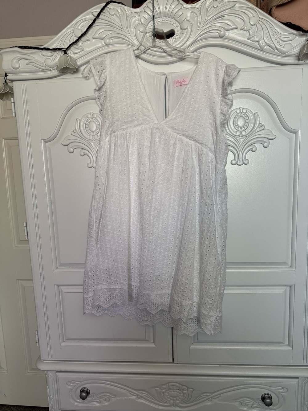 Pink Lily White Eyelet Flutter Sleeve Tunic